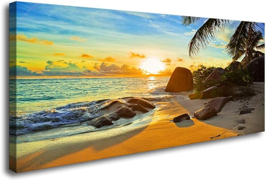 XXMWallArt FC1350 Canvas Wall Art Tropical Beach At Sunset Seascape Picture Paintings Artwork Prints Framed Ready to Hang for Home Office Bedroom Living Room Bathroom Kitchen Wall Decor