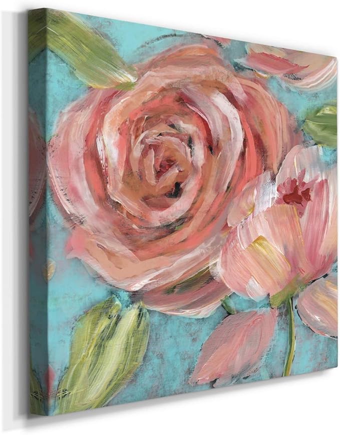 Square Premium Gallery Wrapped Canvas Flower Multicolor Wall Art Abstract Floral Romance Modern Pictures Print for Home Office, Ready to Hang