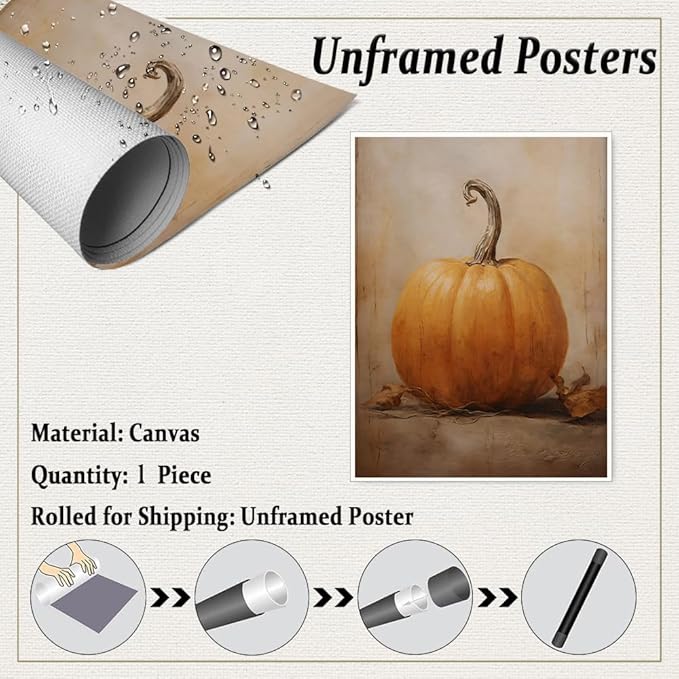 Fall Wall Decor Canvas Print posters Pumpkin Still Life Painting Wall art Rustic Fall Art Vintage Autumn Wall Print Halloween Autumn Decor Thanksgiving 24x36 Unframed