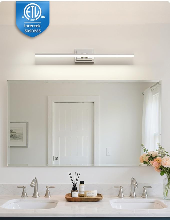 NIORSUN 31.5 Inch Modern Bathroom Light Fixture, 18W 5CCT Dimmable LED Chrome Bathroom Vanity Lights Over Mirror, Vanity Lights for Bathrooms Restroom Mirror- ETL Certified