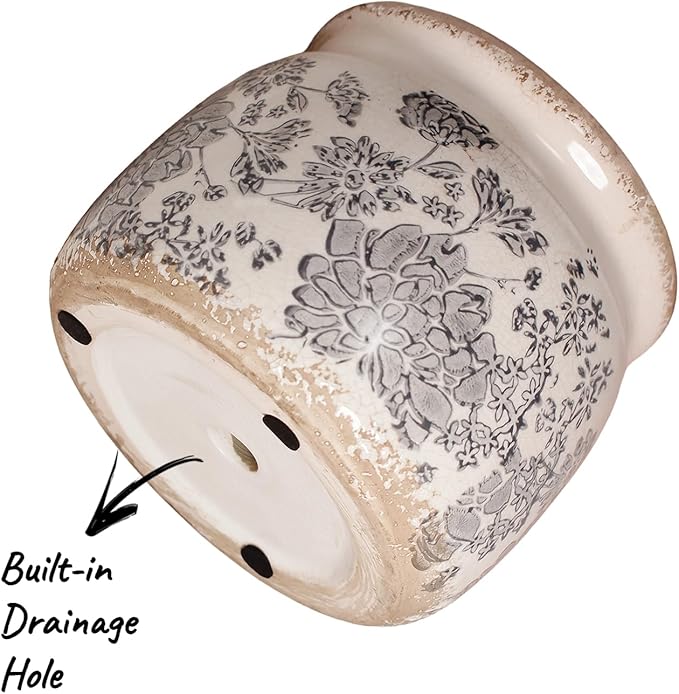 Ceramic Planters for Plants, Plant Pots with Drainage Hole, 6.29in. Flower Pots for Indoor Plants, Vintage Planters & Succulent Pots, Crackle Glaze Finish Plant Pots, Gray