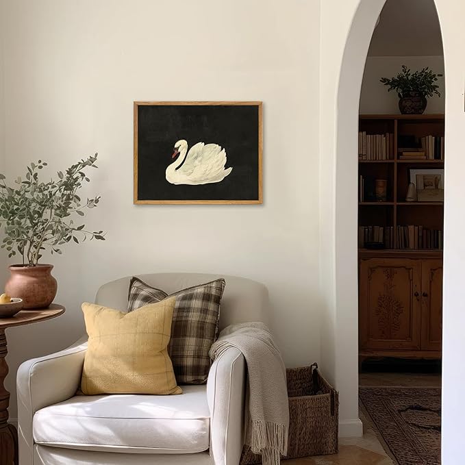 KBKBART Framed Wall Art for Living Room, Swan Art Canvas Prints, Vintage Home Decor, Animal Oil Painting Picture, Bathroom Wall Decor Gifts for Friends or Family(8"x10")