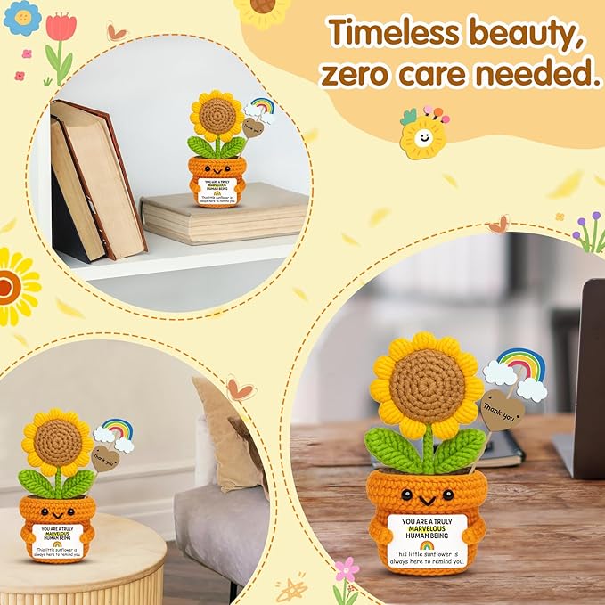 Affirmation Crochet Sunflower Gift with Positive Vibes Card – Marvelous Human Being Reminder for Coworker, Teacher, Employee, Boss, Friend – Birthday, Thank You, Farewell Gifts for Women, Men