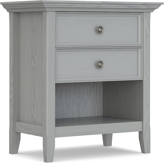 SIMPLIHOME Amherst SOLID WOOD 24 Inch Wide Traditional Bedside Nightstand Table in Fog Grey, For the Living Room and Bedroom