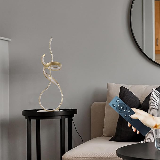 Gold Art Spiral 24W LED Table Lamp with Touch Remote Dimmer, 22" Unique Creative Stylish Smart Lamp, LED Desk Lamp for Dining Room, Bedroom, Bedside, Restaurant, Bar (Gold)