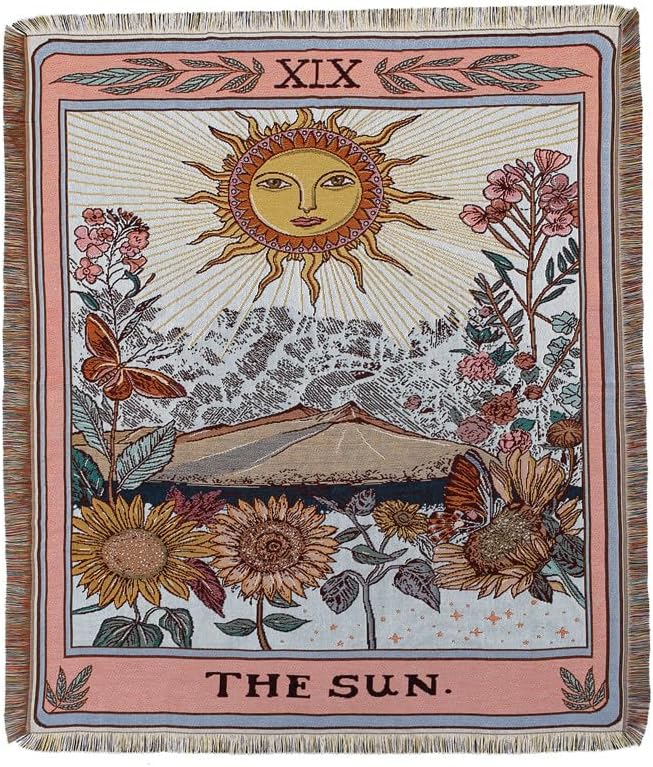 Boho Throw Blanket Reversible Cotton Bohemian Tapestry Hippie Room Decor Double Sided (Boho The Sun 50"x60")