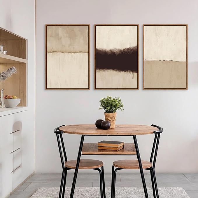 CHDITB Neutral Abstract Wall Art Set of 3, 24"x36" Large Framed Textured Wall Decor, Minimalist Modern Wall Painting, Beige Black Canvas Art Print for Living Room, Bedroom, Dining Room, Office