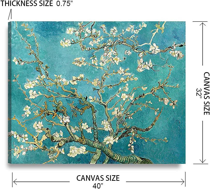 DECORARTS - Almond Blossom Tree. Vincent Van Gogh Art Reproduction. Giclee Print on Canvas. Wall Art for Home. 40x32