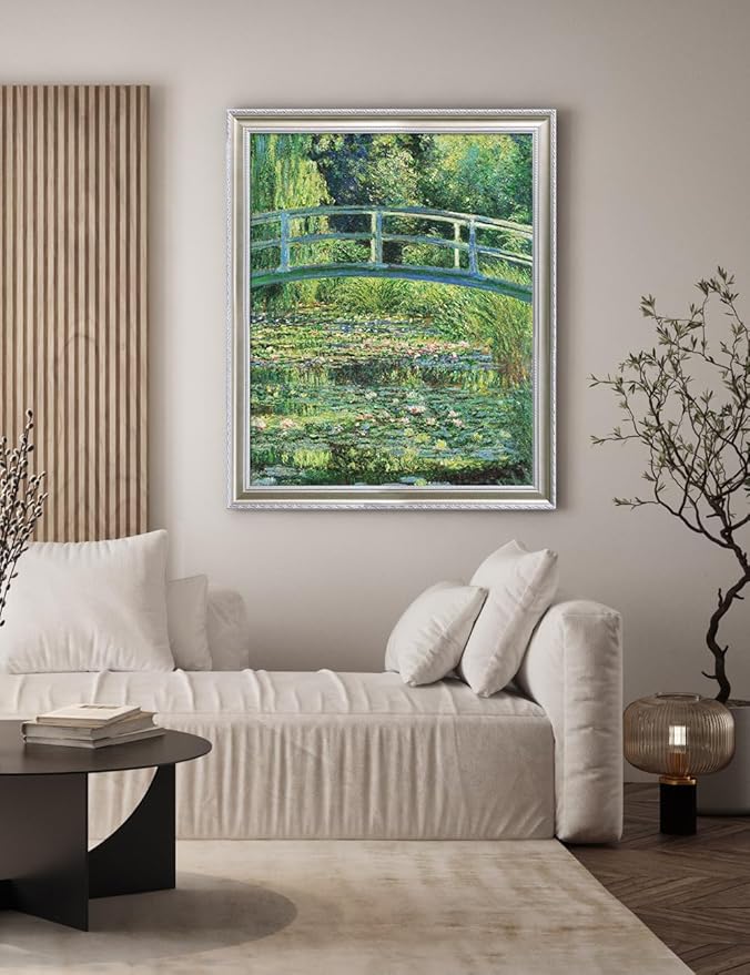 DECORARTS - Claude Monet The Japanese Bridge, Large Framed Wall Art, Canvas Size 28x35, Outer Dimensions Larger With Customizable Solid Wood Frames, Giclee Canvas Print, Made in USA
