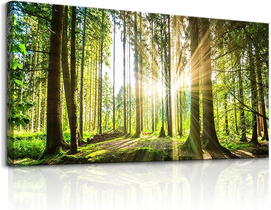 Yxbhhym-Large Living Room Wall Art Landscape Picture Painting Spring Forest Canvas Wall Art Natural Sun Tree Prints Art Green Room Decor Sunset Poster Office Artwork Home Bedroom Wall Décor