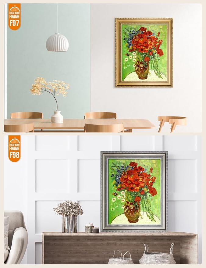 DECORARTS - Red Poppies and Daisies - Vincent Van Gogh Giclee Prints w/Antique Brown Frame for Wall Decor. Picture Size: 16x20, Total Size w/Frame: 19x23