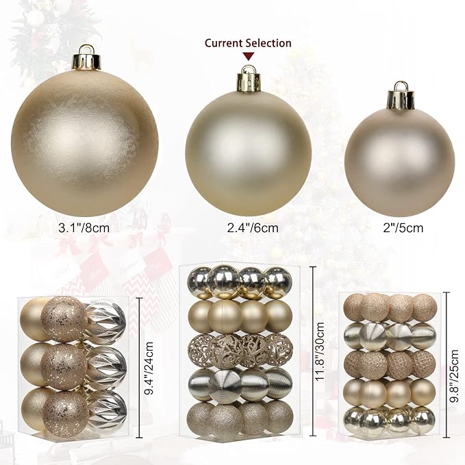 30PCS 2.36" Christmas Ball Ornaments Shatterproof Champagne Christmas Tree Decorations Xmas Tree Balls Halloween Ornaments Décor