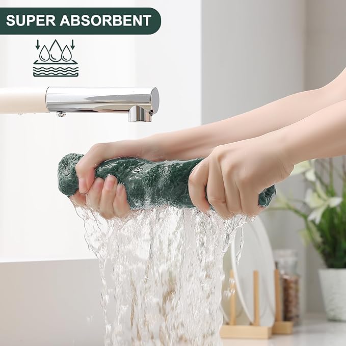 Homaxy 100% Cotton Kitchen Towels and Dishcloths Set, 12 x 12 Inches and 13 x 28 Inches, Set of 10 Bulk Kitchen Towels Set, Ultra Soft Absorbent Dish Cloths for Washing Dishes, Blackish Green