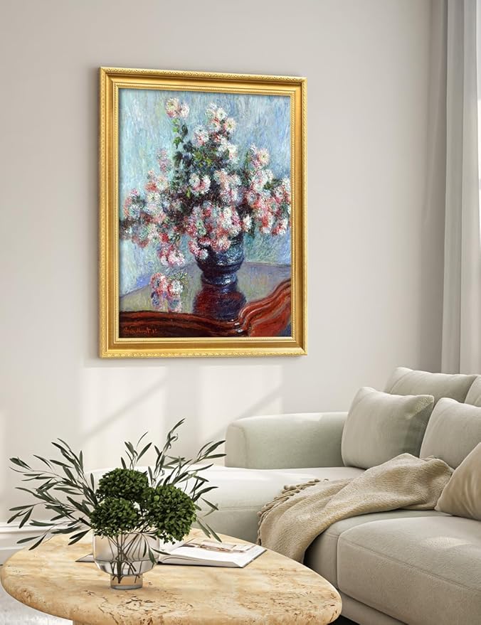 DECORARTS - Claude Monet Chrysanthemums 1882 Giclee Print with Gold Solid Wood Frame, Impressionist Large Framed Wall Art, Ready to Hang, Framed Size 28.75x34.75, Made in USA
