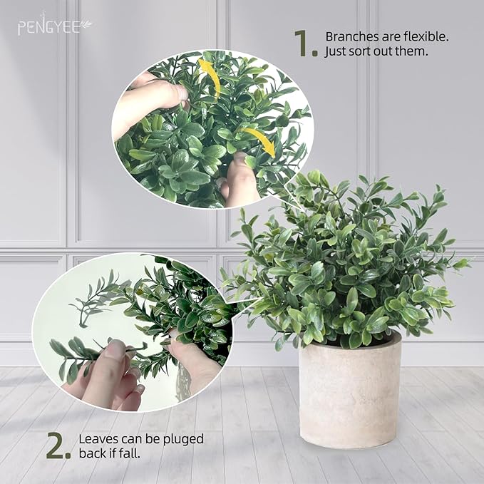 4 Pack Small Fake Plants for Home Decor, Rustic Artificial Plants Indoor in Pulp Pots, Faux Plants Indoor for Bathroom Kitchen Office Desk Shelf Farmhouse Room Decor