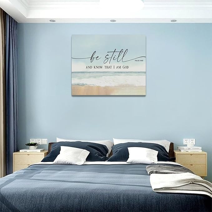Large Christian Wall Art Be Still and Know That I Am God Pictures Wall Decor Bible Verse Psalm Canvas Painting Print Modern Home Decor Artworks Framed for Living Room Bathroom Master Bedroom 20"x16"