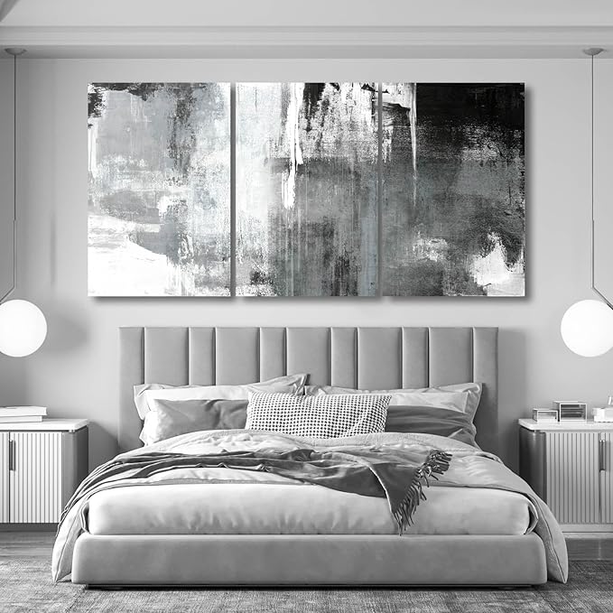 Kureful Extra Large Wall Art for Living Room Black Wall Decor White Wall Decorations Abstract Artwork Oversize Paintings Pictures for Home Office 24"x 36"x 3 Pieces