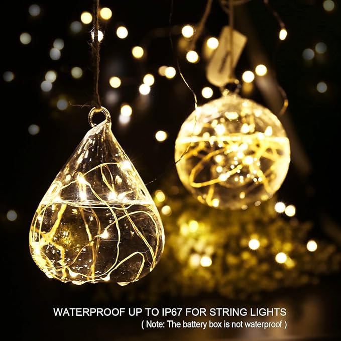 MUMUXI 20 Pack 7.2ft Fairy Lights Battery Operated String Lights, Mini LED Battery Powered Twinkle LEDs, Waterproof Copper Wire Firefly Lights for Mason Jars, Warm White