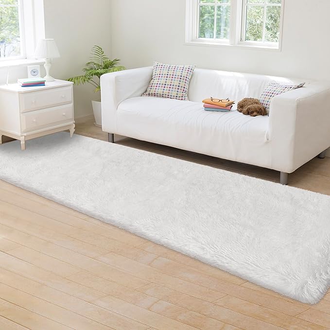 Runner Rug for Bedroom White 2x8ft Fluffy Area Rug Bedside Runner Rug for Kids Room Boys Teens Nursery Baby Living Room Dorm Home Decor Carpets