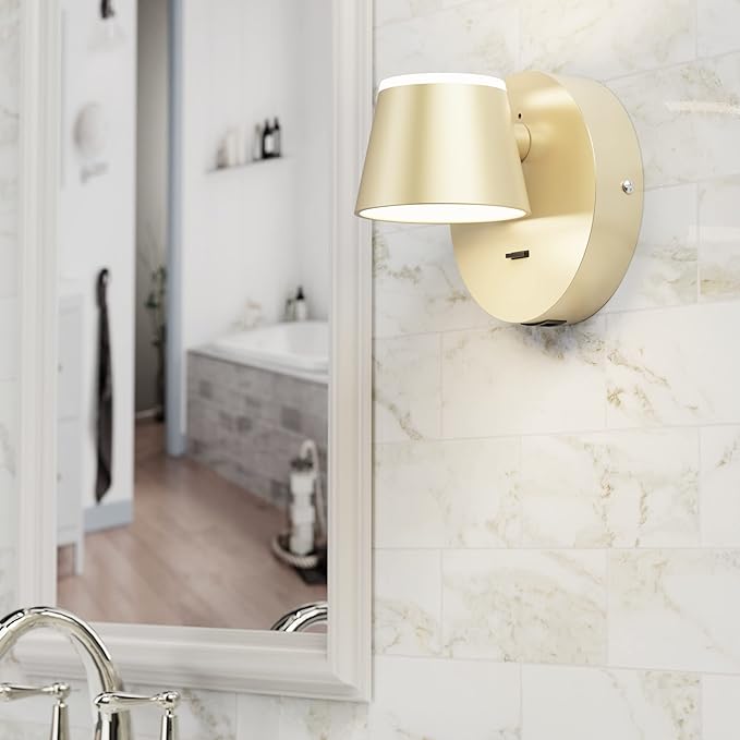 URSOLA Wall Light LED Wall Sconce with On/Off Switch USB Charging Port 110 Volt Hardwired Wall Lamp 350 Rotatable Up Down Sconces Wall Lighting (Champaign)