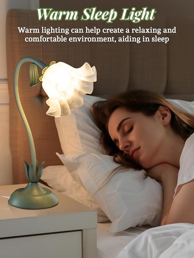 Flower Table Lamp Bedside Lamps LED Reading Light,3 Color Modes Cute Small Lamp,Vintage Flower Lamp Nightstand Lamp Kawaii Table Lamp for Bedroom Living Room Office Dorm Desk Home Decor(Green lamp)