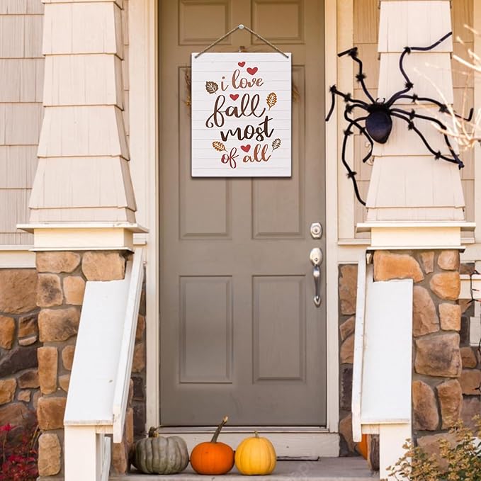 Love Fall Sign Autumn Thanksgiving Fall Decor Rustic Wood Sign Wall Decor for Home Farmhouse Living Room Bathroom Kitchen Seasonal Harvest Decorative Wooden Wall Hanging Decor Plaque