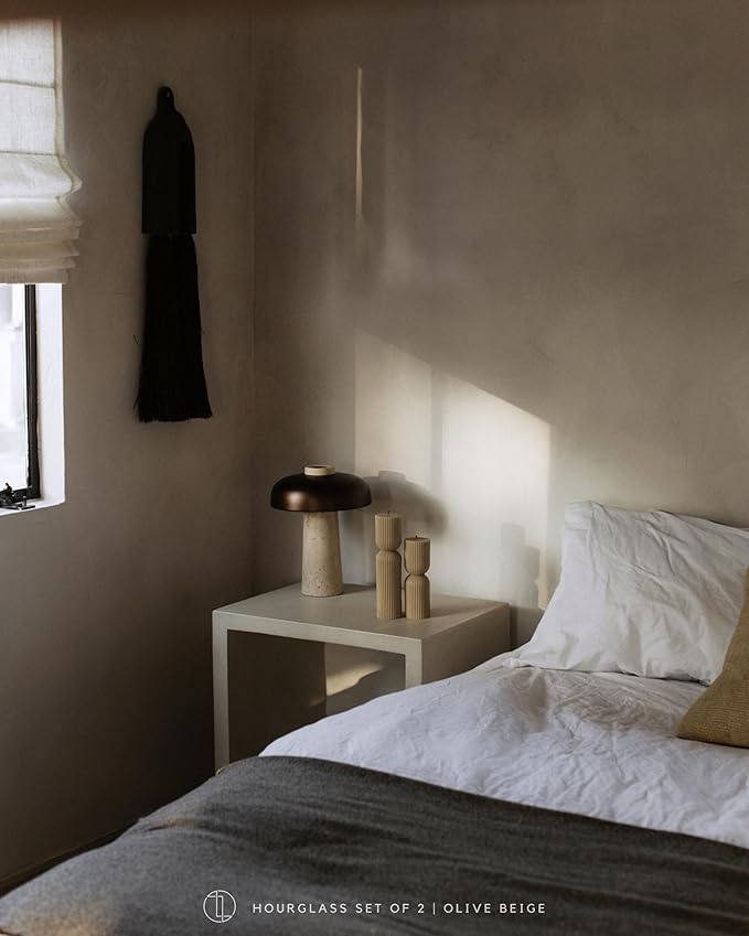 LAWA Hourglass Pillar Candle - Large Beautiful Handmade Pillar Scented Soy Wax Candle Elegant Bubble Aesthetic Candle Housewarming Gift Home Room Shelf Decor Idea Olive Beige (Set of 2)