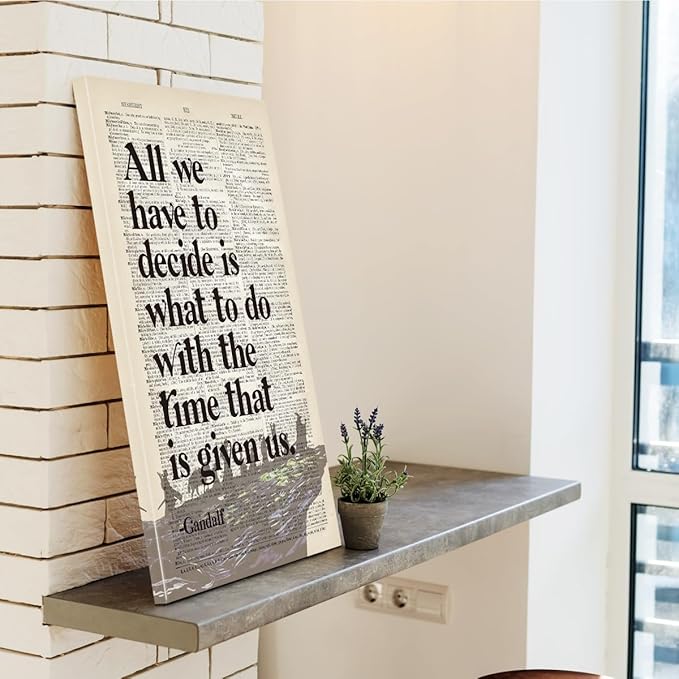 LOTR Poster, Gift for LOTR Decor, LOTR Gifts, All We Have to Decide is What to Do With The Time That is Given Us - Gandalf, Inspirational Wall Art, LOTR Canvas Prints Poster Wall Decor 24x16