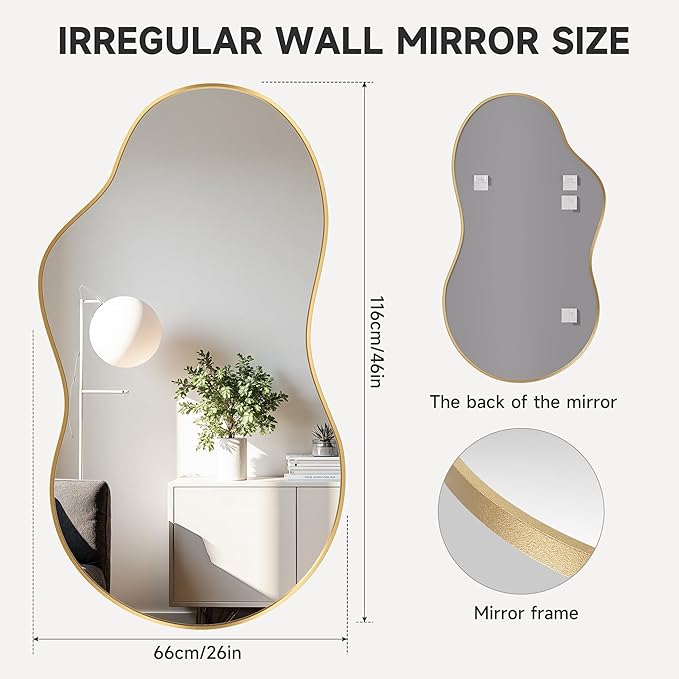 Hasipu Irregular Wall Mirror - 25"x45" Gold Irregular Abstract Mirror for Wall Asymmetrica Wall Mirrors Decorative Modern for Living Room Bathroom,Bedroom,Hallway