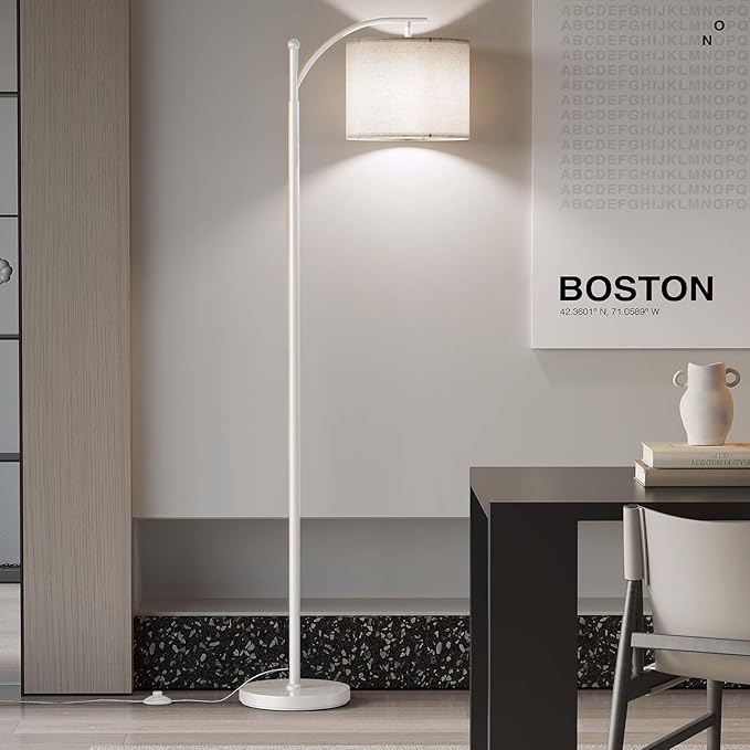 SUNMORY Arc Floor Lamp, Modern Floor Lamp with 9W 3 Color Temperatures Bulb, Metal Standing Lamps with Adjustable Hanging Lampshade, Tall Floor Lamps for Living Room, Bedroom, Office (White)
