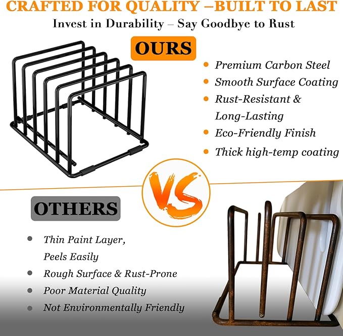 Space-Saving Kitchen Organizer Rack - 5-Slot Heavy-Duty Cutting Board and Bakeware Holder, Rust-Resistant with Anti-Slip Feet for Countertop or Cabinet Storage - 2 pack