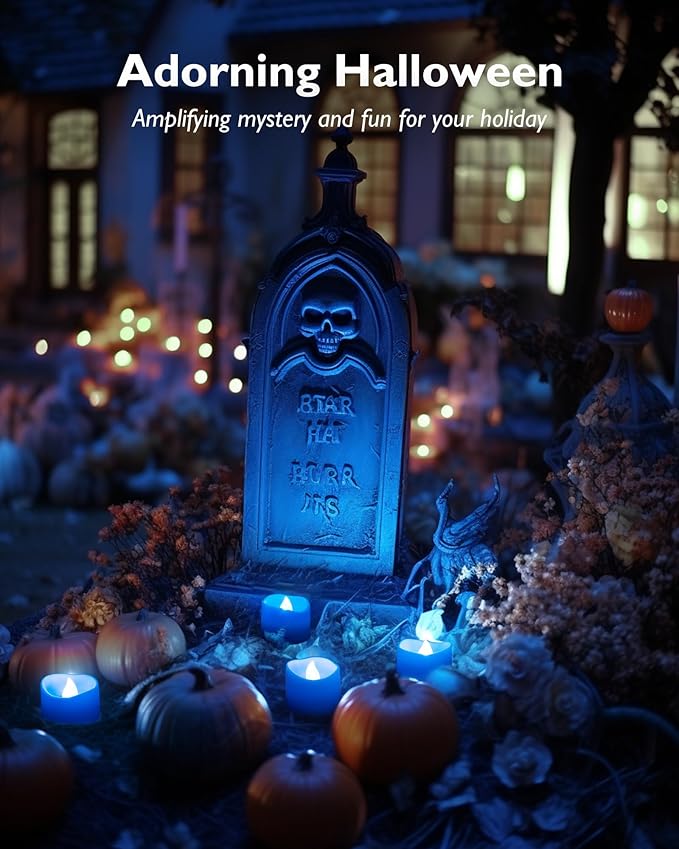 Homemory Blue Tea Lights Candles Battery Operated, 200+Hour Flameless Flickering Fake Electric LED Colored Tealights Candles for Wedding Table Decor, Theme Party, Aniversary, Proposal, 24-Pack