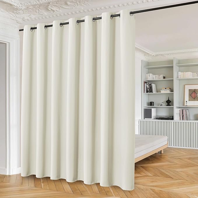 Beauoop 100% Blackout Curtains 96 Inches Long for Patio Sliding Door Cream Solid Extra Wide Room Darkening Thermal Insulated Room Divider Soundproof Grommet Window Treatment Drapes,100x96 Set of 1