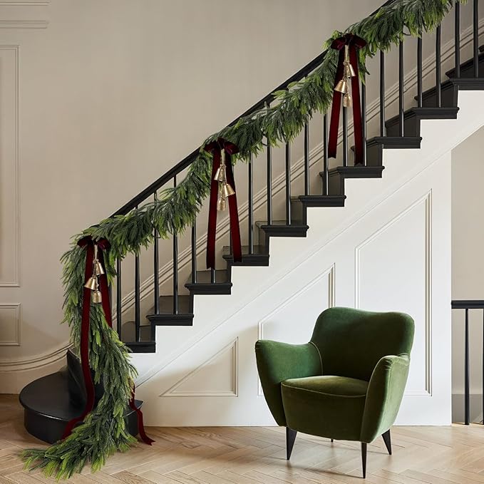 N&T NIETING 9FT Christmas Norfolk Pine Garland Real Touch Pine Artificial Garlands Faux Greenery Garland Winter Christmas Garland for Table Mantle Fireplace Indoor Outdoor Xmas Decorations (1 Pcs)