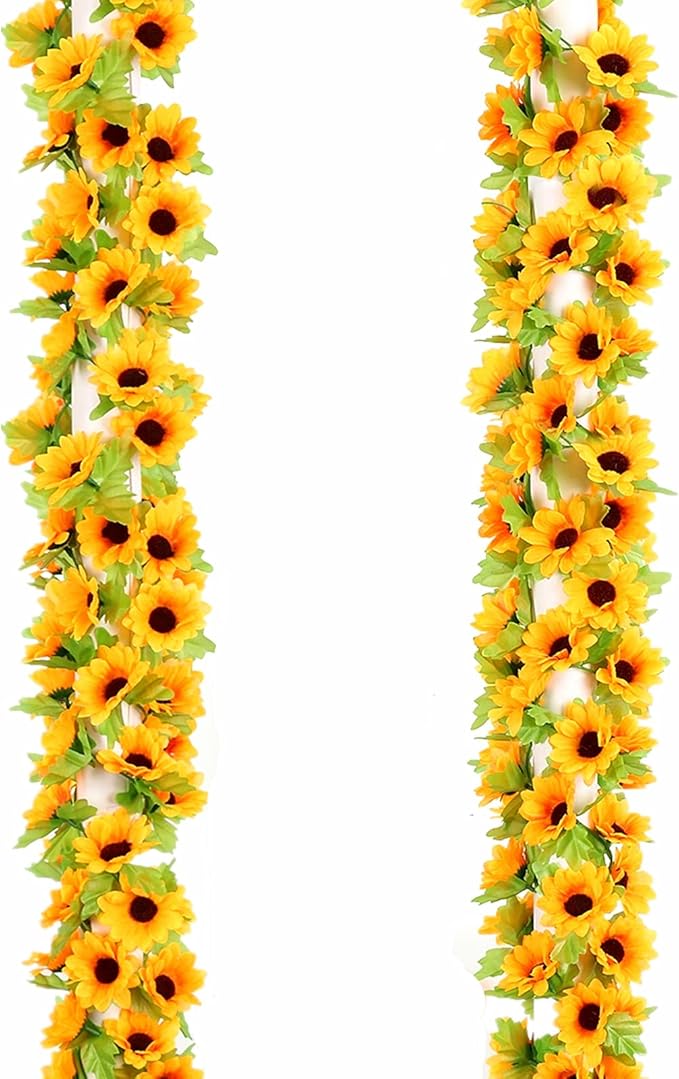 UKELER 2 Pack Artificial Sunflower Vines Fake Hanging Garland Yellow Sunflower Floral Vine Artificial Flowers for Home Hotel Office Wedding Party Garden Craft Art Décor