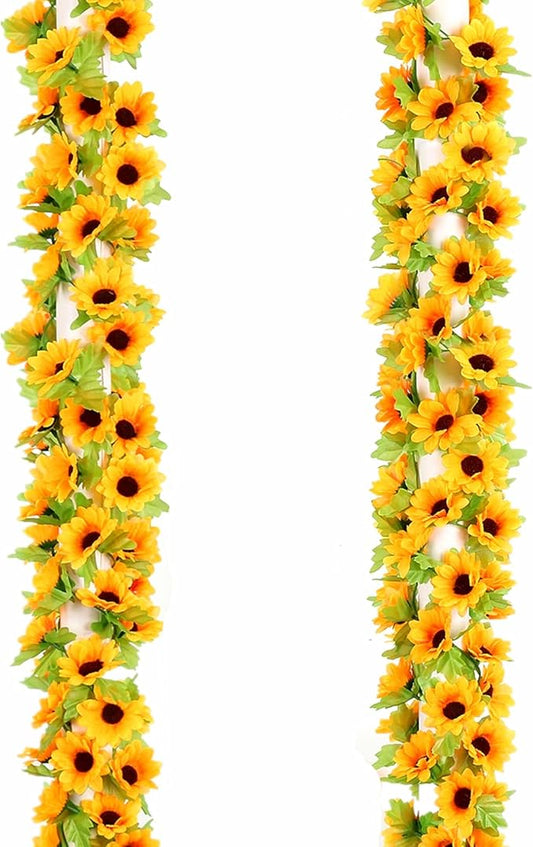 UKELER 2 Pack Artificial Sunflower Vines Fake Hanging Garland Yellow Sunflower Floral Vine Artificial Flowers for Home Hotel Office Wedding Party Garden Craft Art Décor