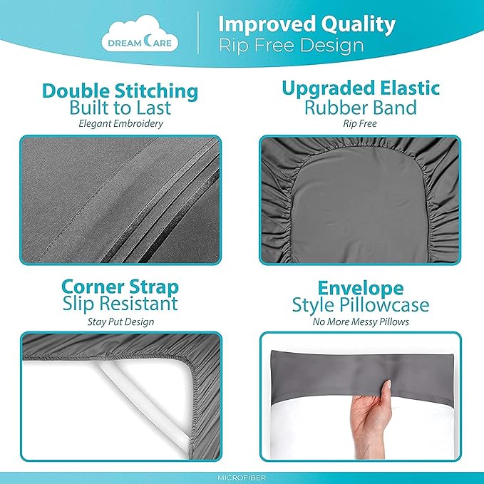 DREAMCARE California King Sheet Sets – 6 pcs Cooling Bed Sheets – up to 21” Deep Cal King Sheets – 2500 Supreme Collection – Extra Soft 100% Brushed Microfiber Hotel Luxury with Side Pocket – Gray