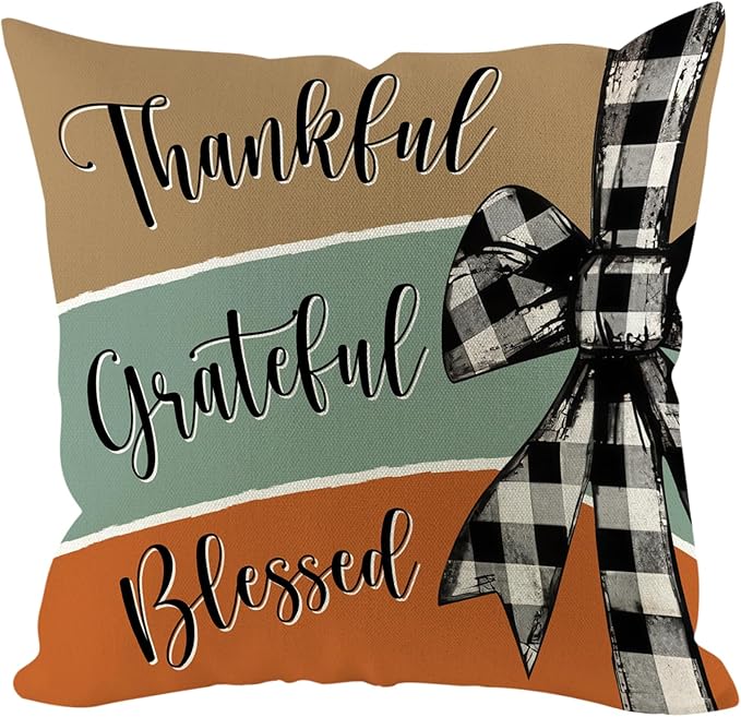 Fall Pumpkin Pillow Covers 20x20 inch Set of 4, Linen Autumn Outdoor Thankful Blessed Harvest Floral Farmhouse Decorations for Sofa Couch