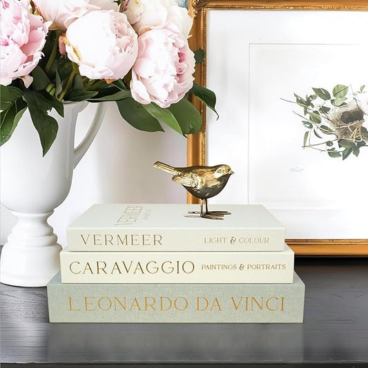 Set of 3 Linen Decorative Books for Home Decor,Modern Faux/Fake Decor Books for Decoration,Aesthetic Book for Coffee Table/Bookshelf/Mantel Decor,Photo Storage or Keepsake Box(Sage)