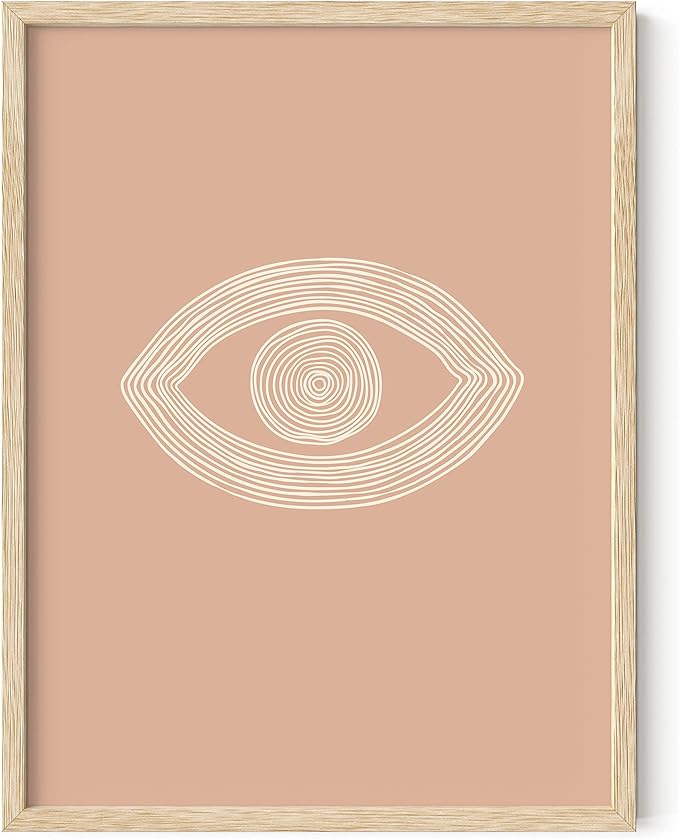 HAUS AND HUES Boho Posters Neutral Wall Art Prints - Boho Posters and Prints, Abstract Art Wall Eye Art Wall Decor, Eye of Sauron (Beige Framed, 12x16)