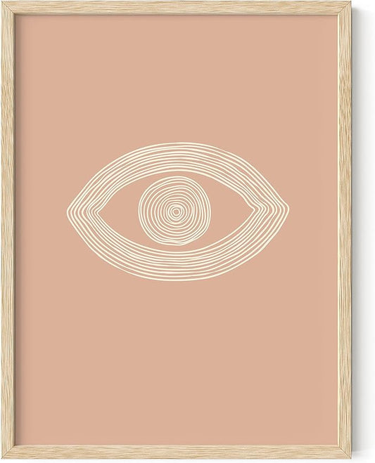 HAUS AND HUES Boho Posters Neutral Wall Art Prints - Boho Posters and Prints, Abstract Art Wall Eye Art Wall Decor, Eye of Sauron (Beige Framed, 12x16)