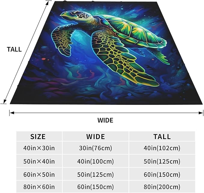 Sea Turtle Blue Blanket Turtles Shell Waves Flannel Throw Blankets for Home Decor Couch Bed Sofa Soft Fuzzy Lightweight Gifts for Kids Adult 50x40 Inches