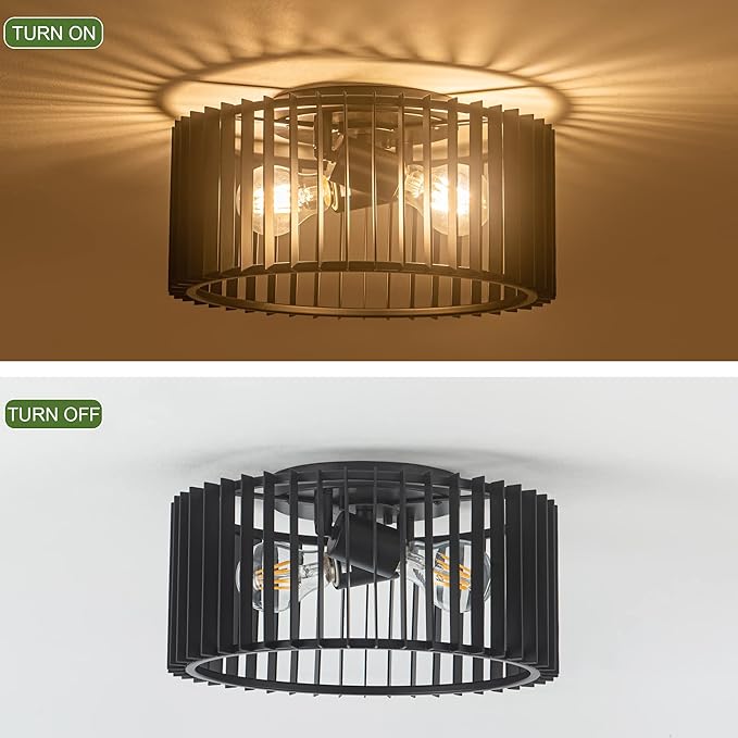 Modern Black Flush Mount Ceiling Light Fixture, Farmhouse Light Fixture for Kitchen, Bedroom, Entryway Porch Foyer Living Room < Bulb NOT Included >