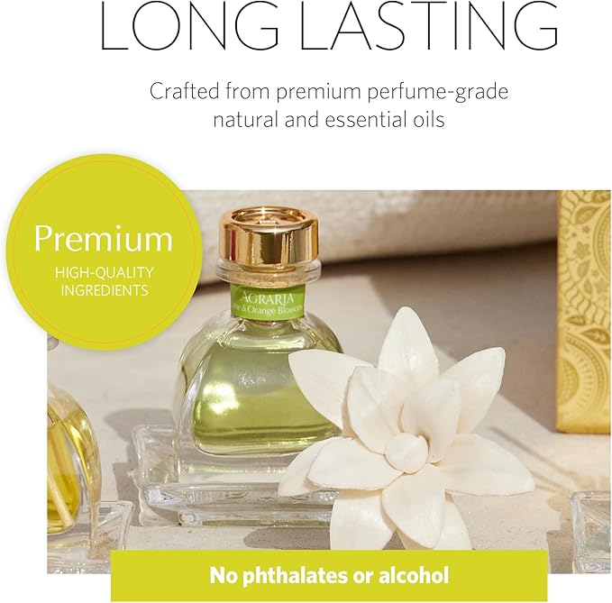 AGRARIA Lemon Verbena Scented PetiteEssence Diffuser, 1.7 Ounces with Reeds and a Flower
