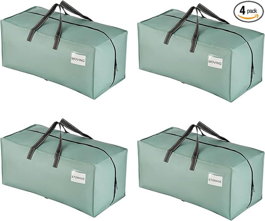 VENO 4 Pack Moving Bags w/Backpack Straps, Heavy Duty, Moving Boxes Alternative, Packing Supplies, Large Storage Totes for Dorm Room Essentials with Zipper for Clothes (Light Green Matte, 4 Pack)