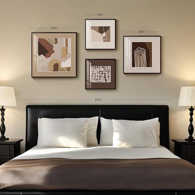 Framed Neutral Abstract Wall Art for Living Room, 4 Piece Earth Tone Modern Art Prints Paintings Artwork for Walls, Minimalist Brown Abstract Pictures for Hallway Dining Room Bedroom Office Wall Decor