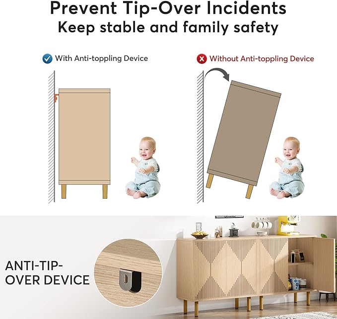 Tribesigns Modern Natural Storage Cabinet Set, Freestanding Floor Cabinet, Classic 59 inches Sideboard, Wood Buffet Cabinet with Doors, Large Storage Cabinet for Living Room, Dining Room, Garage