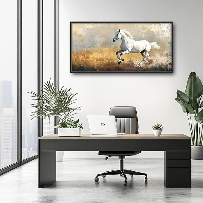 Extra Large Framed Horse Wall Art,Oversized Rustic Horse Running Wall Decor, Vintage Wild Animal Field Pictures for Living Room,Canvas Print Painting Modern Artwork Bedroom Office 60L"x30W"