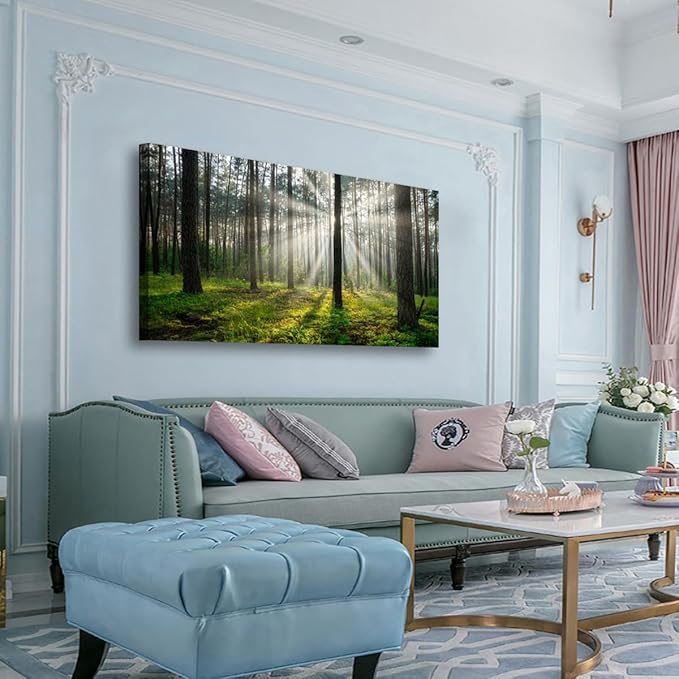 Green Forest Wall Art for Living Room Bedroom Office Large Landscape Sunrise Grass Nature Canvas Wall Art Kitchen Pictures Modern Tree of Life Wall Decor Paintings Artwork 20 * 40inch