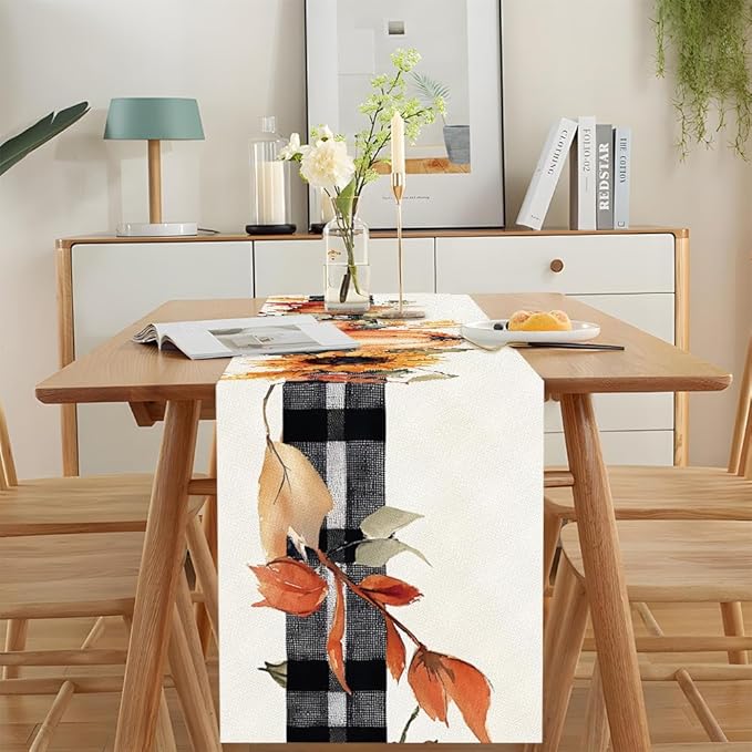 ANNA QUEEN Pumpkin Sunflower Table Runner 13 x 72 Inch for Dining Table, Table Runner for Seasonal Autumn Kitchen Dining Table Decoration for Home Party Decor Thanksgiving Harvest